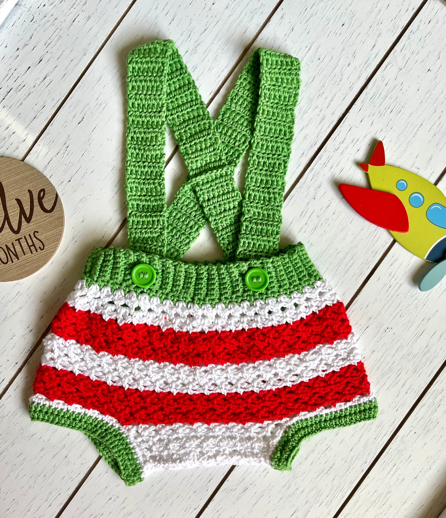 Holiday Green Red & White Boy or Girl Overalls Outfit Set