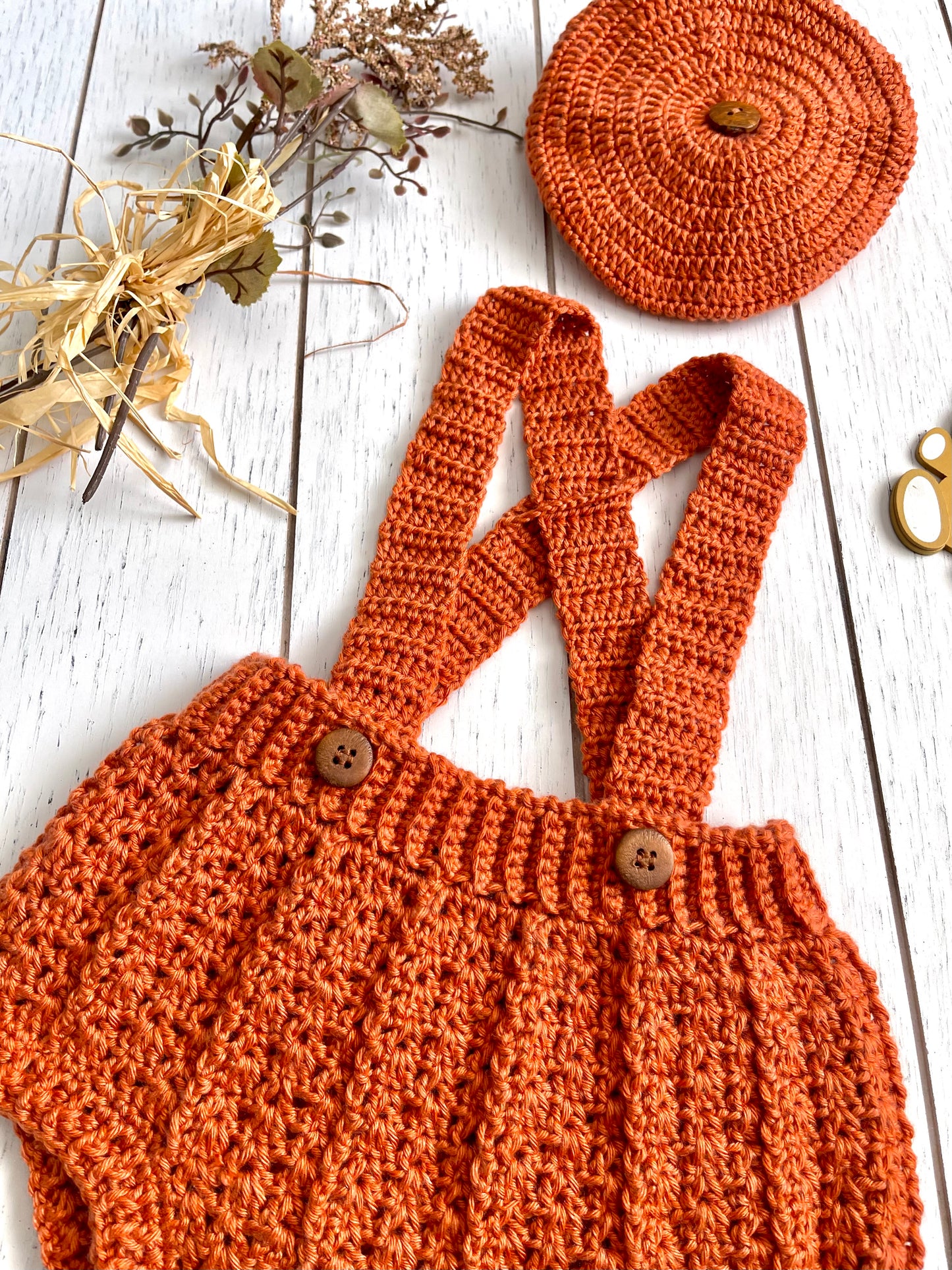 Pumpkin Crochet Boy Overalls Outfit Set