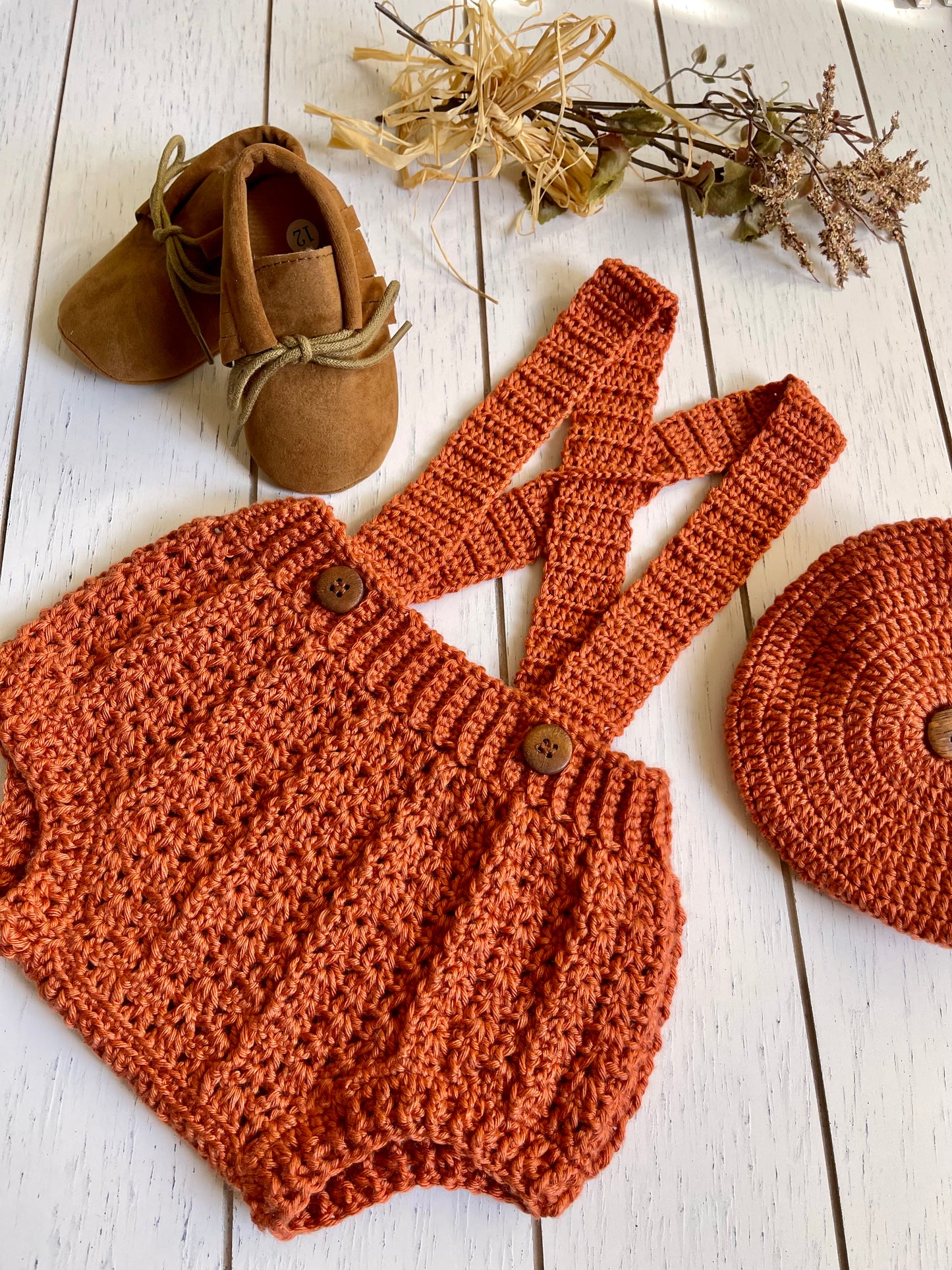 Pumpkin Crochet Boy Overalls Outfit Set