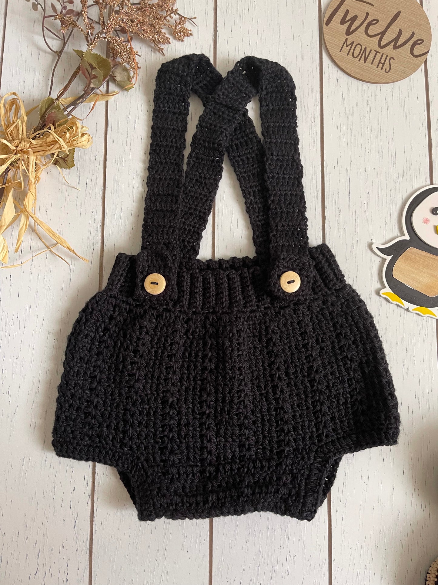 Black & Kaki Crochet Boy Overalls Outfit Set