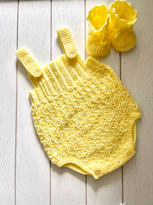 Light Yellow, Crochet  Boy or Girl Romper outfit set