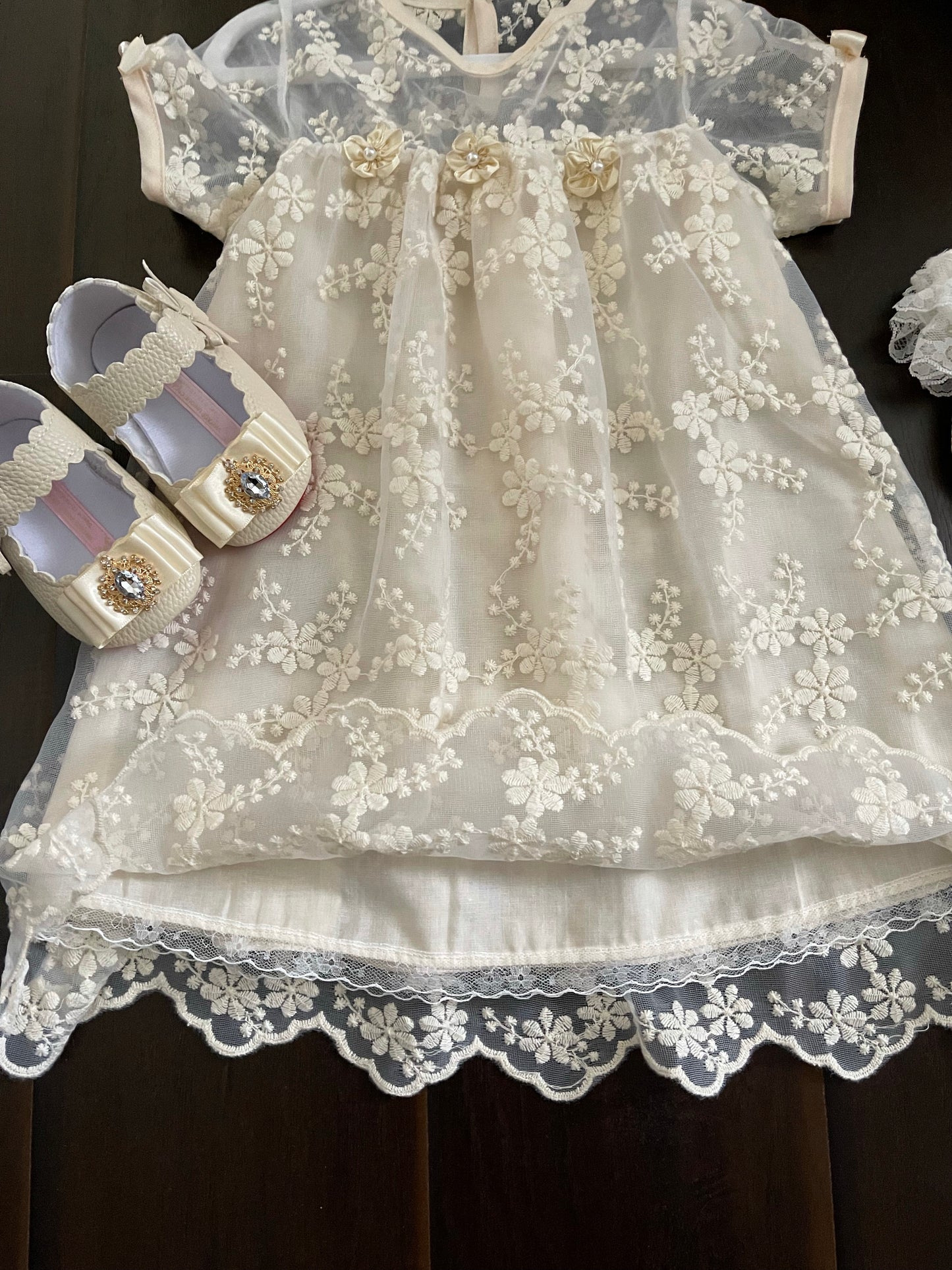 Beige Embroidered Girl Dress