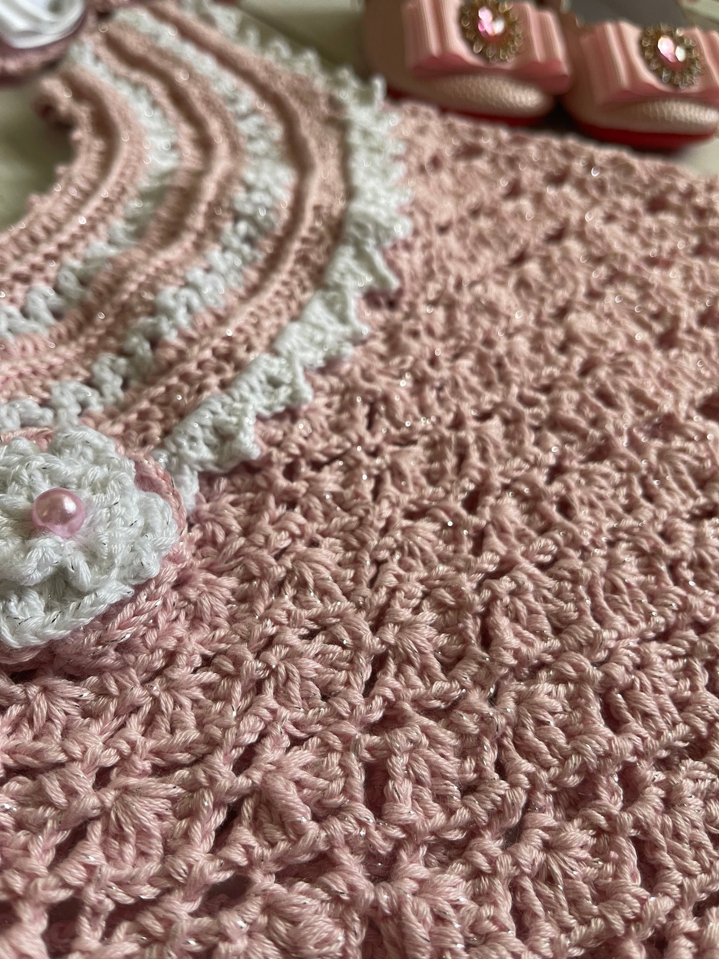 Pink and White Crochet Girl Dress