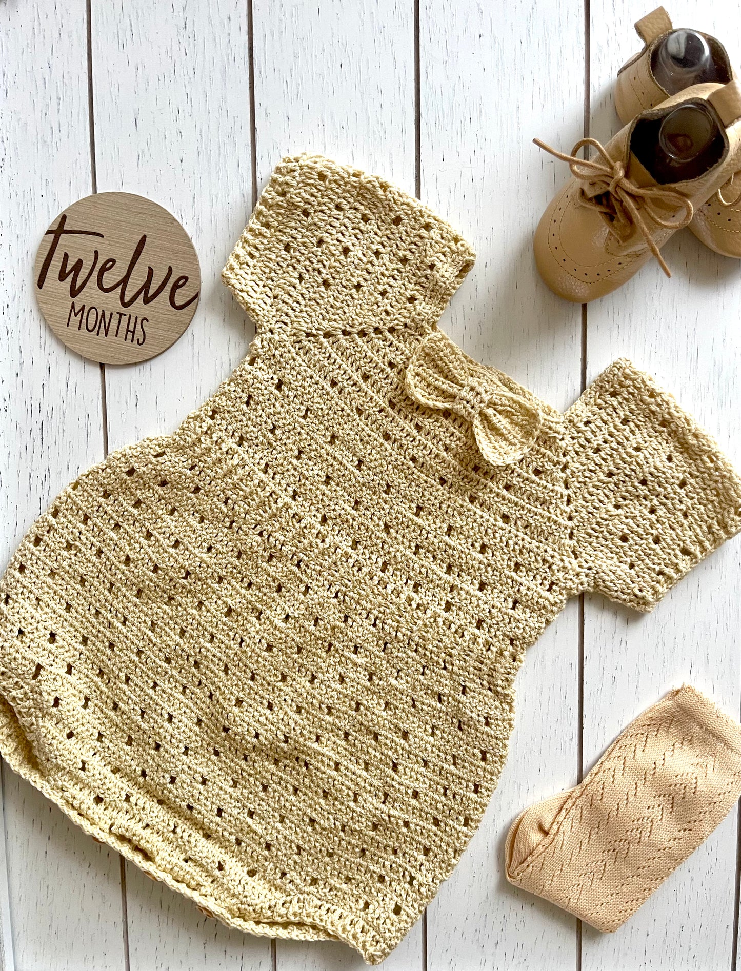 Tan Crochet Short Sleeves Boy Romper with Bowtie