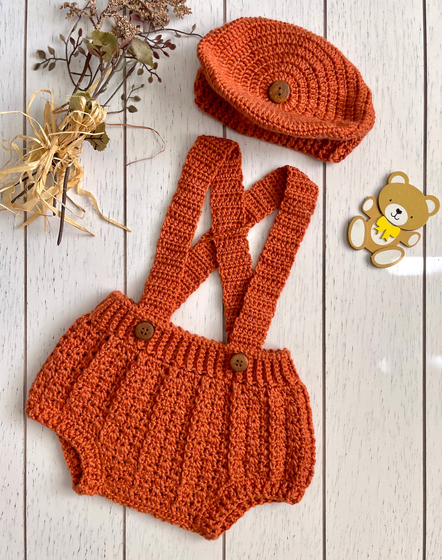 Pumpkin Crochet Boy Overalls Outfit Set