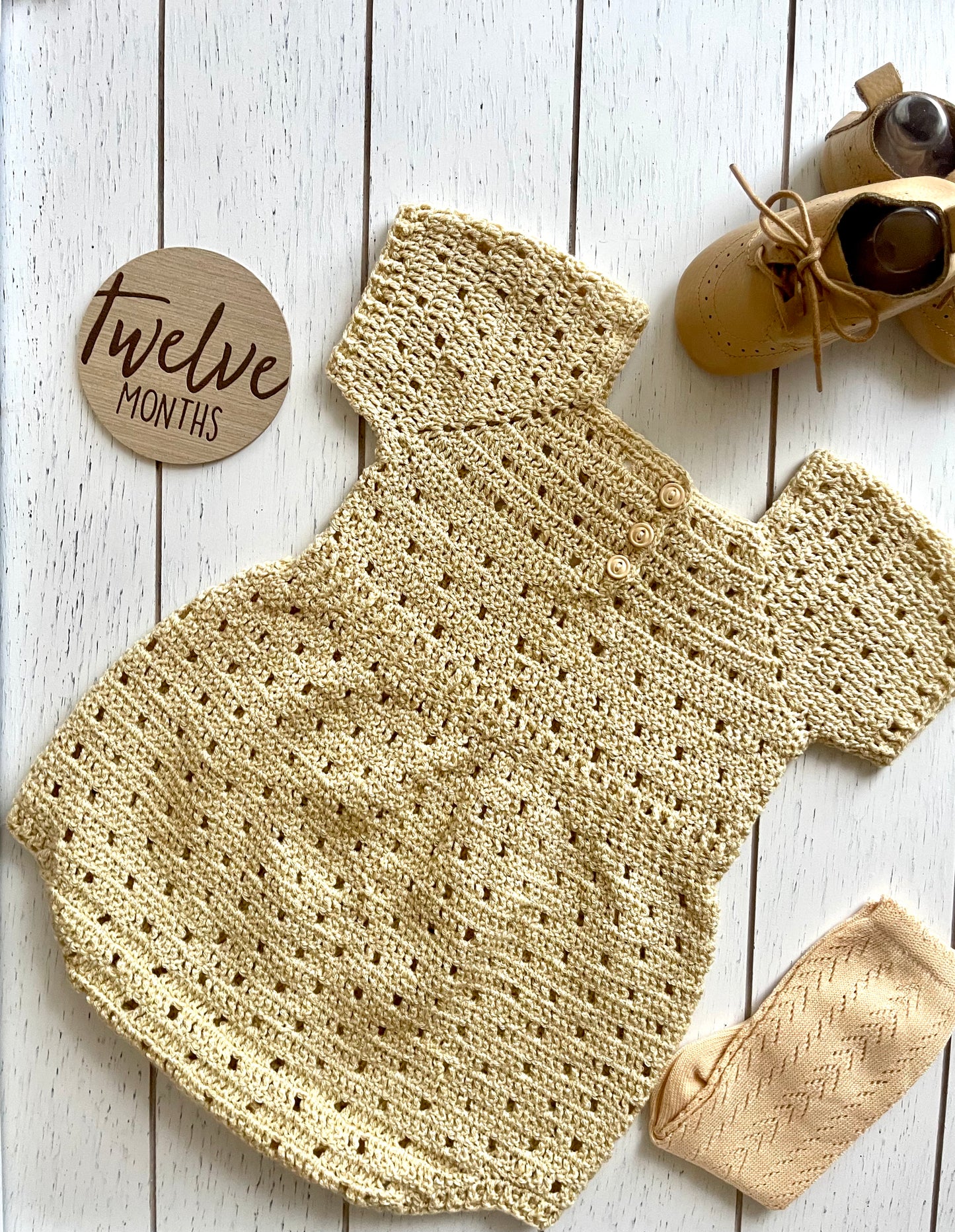 Tan Crochet Short Sleeves Boy Romper with Bowtie