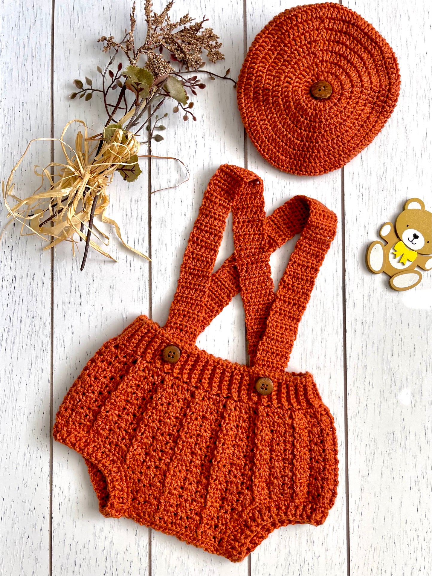 Pumpkin Crochet Boy Overalls Outfit Set